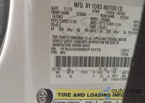 2011 Ford Expedition Limited from USA, damaged, VIN 1FMJU2A50BEF15175